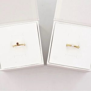 Mejuri Gold Stacking Rings with Pink Gem & White Pearl